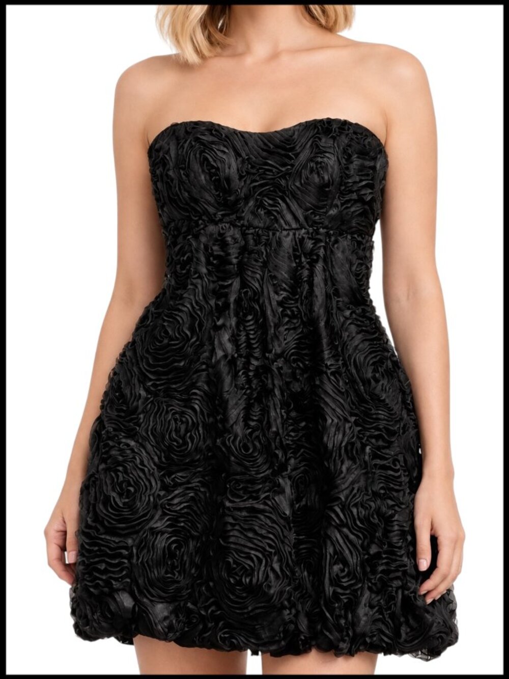 Zara Black Strapless 3D Rosette Mini Dress S